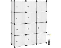 Rekkensysteem met 12 Vakken - Modulair Schoenenrek met Deuren - Kunststof Opbergkast voor Schoenen en Kleding - Garderobe Organizer - 93 x 31 x 123 cm - Wit