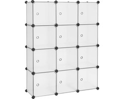 Rekkensysteem - rekkensysteem met 12 vakken - kunststof plaat - deurplaat - verstelbare rekkensystemen - industriële rekken - magazijnrekken - wit - 93 x 31 x 123 cm (L x B x H)