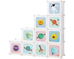 Reksysteem kubus opbergkast kinderen - boutloze planken - kunststof schoenenrek - kast deuren - schoenen speelgoed - 123 x 31 x 123 cm - wit speelgoedkast