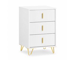 Reky nachtkastje - Nachtkast - Bijzettafel - Kast - Modern - 3 Ruime lades - Anti-tip systeem - MDF - 40 × 40 × 63 cm - Wit & Goud