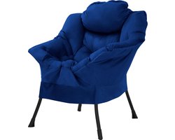Relax fauteuil donkerblauw met armleuningen en dik hoofdkussen en metalen frame Loungestoel tot 120 kg ML design