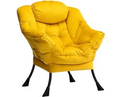 Relax Fauteuil Fluwelen Woonkamer Stoel - Slaapkamer Stoel Lounge Stoel met Armleuningen - Leesstoel Accentstoel met Stalen Frame - Geel