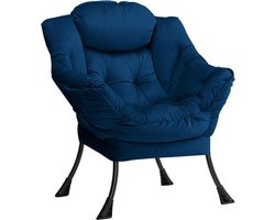 Relax Fauteuil met Armleuningen - Luxe Zithouding - Donkerblauwe Lounge Stoel voor Woonkamer en Slaapkamer - Accent Stoel met Stalen Frame - Perfect voor Lezen en Ontspannen