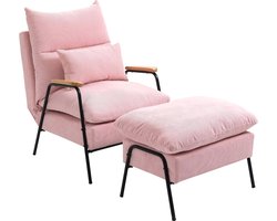 Relax Fauteuil met Poef - Verstelbare Oorfauteuil voor Woonkamer en Slaapkamer in Roze