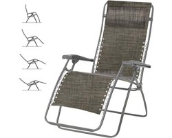 Relax Lounger - Verstelbare ligstoel - Buiten ontspannen - Duurzaam textiel vlechtwerk - 165 x 69 x 112 cm - Grijs