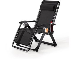 Relax stoel - Tuinstoel - Ligstoelen Klapstoel met Bekerhouder en Hoofdsteun Kussen Tuinstoel Vakantiestoel