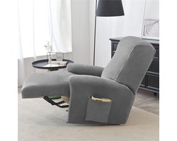 Relax stoelhoes, zacht, fluweel, rekbaar, 4-delig, antislip, met zijvak, meubelbescherming, wasbaar, voor 1-zits, kantelbare stoel (donkergrijs)