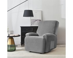 Relax stoelhoes, zacht, fluweel, rekbaar, 4-delig, antislip, met zijvak, meubelbescherming, wasbaar, voor 1-zits, kantelbare stoel (donkergrijs)