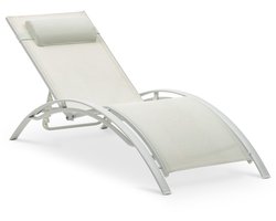 RELAX tuinligstoel met verstelbare rugleuning en kussen, crème wit - weerbestendige ligstoel, opvouwbaar voor balkon of terras, aluminium frame en textilene, onderhoudsvriendelijk en comfortabel - Ambiente