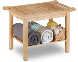 relaxdays - bamboe badkamer bankje - bankje met schoenenvak - houten bank - hout