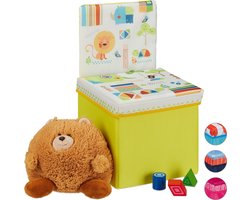 relaxdays opbergbox - opvouwbaar - kinderen - speelgoedkist - poef - hocker - opbergruimte Dieren