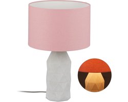 relaxdays tafellamp industrieel - nachtlampje - roze - beton - stoffen lampenkap - E27