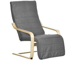 Relaxfauteuil 66,5 x 94 x 100 cm, Grijs, Met Verstelbare Voetsteun In 5 Standen, Houten Frame, Gewatteerde Zitting En Rugleuning, Katoenen Bekleding, Brede Zitting, Comfortabele Lounge Stoel, Leesstoel, Relaxstoel, Fauteuil, Zitstoel Voor Woonkamer