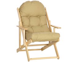 Relaxfauteuil 71 x 89 x 96 cm, Met Verstelbare Rugleuning, Bruin, Houten Frame Met Stoffen Bekleding, Dikke Polstering, Opvouwbare Relaxstoel, Voor Lezen, TV Kijken En Ontspannen, Lounge Stoel, Woonkamerstoel, Slaapkamerstoel