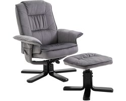 Relaxfauteuil CHARLES met voetenbankje en bekleding van grijze fluwelen stof