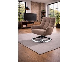 Relaxfauteuil Draaibaar 360° – Taupe – Zwarte Metalen Voet – Moderne Fauteuil – Maceio