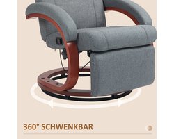 Relaxfauteuil Draaibaar Met Verstelbare Rugleuning En Voetsteun Voor Woonkamer En Tv Hoek Met Houten Basis Van Stof In Grijs