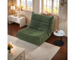 Relaxfauteuil groen teddy bouclé met zachte bekleding, comfortabele loungestoel voor woonkamer en slaapkamer