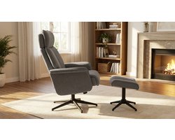 Relaxfauteuil – House&Garden Helsinki Luxe Draaibare Relaxstoel Antraciet Micro Suede – Handmatig Verstelbare TV Stoel met Voetensteun en Hoofdsteun – 360° Draaifauteuil – Ergonomische Lounge Fauteuil – 73x86x114 cm