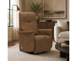Relaxfauteuil Jens – Microleder – Sta-op stoel - Elektrisch Verstelbaar – Met accu – 2 Motoren – Luxe Comfortstoel – Cognac