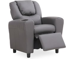 Relaxfauteuil Kids Grijs - Kunstleer - Zithoogte 36 cm - Zitdiepte 30 cm