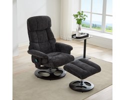Relaxfauteuil - Massage en Verwarming - 360° Draaibaar met Hocker - Chenille - Donkergrijs