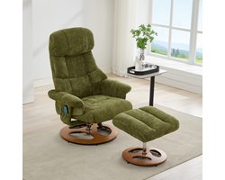 Relaxfauteuil - Massage en Verwarming - 360° Draaibaar met Hocker - Chenille - Groen