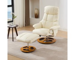 Relaxfauteuil - Massage en Verwarming - 360° Draaibaar met Hocker - PU-leder - Wit