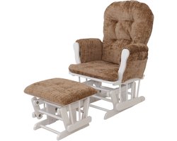 Relaxfauteuil MCW-C76, schommelstoel met hocker stof chenille (465g/m²) Oeko-Tex ~ lichtbruin, frame wit