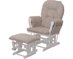 Relaxfauteuil MCW-C76, schommelstoel met hocker stof/textiel chenille (465g/m²) ~ crème, frame wit