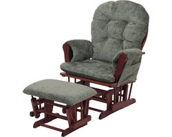 Relaxfauteuil MCW-C76, schommelstoel met hocker stof/textiel chenille (465g/m²) ~ groen, donker frame