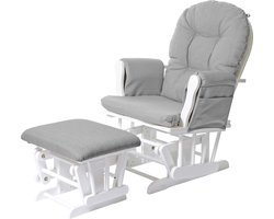 Relaxfauteuil MCW-C76, schommelstoel met hocker ~ stof/textiel, lichtgrijs, frame wit