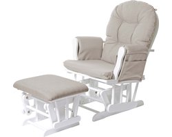 Relaxfauteuil MCW-C76, schommelstoel met kruk ~ stof/textiel, crème, frame wit