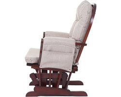 Relaxfauteuil MCW-C76, schommelstoel met kruk ~ stof/textiel, crèmegrijs, frame bruin