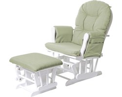 Relaxfauteuil MCW-C76, schommelstoel met kruk ~ stof/textiel, lichtgroen, frame wit