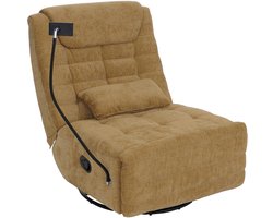 Relaxfauteuil MCW-P92, tv-fauteuil, draaibaar, kantelfunctie, mobiele telefoonhouder, stof chenille (260 g/m²) ~ geel
