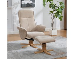 Relaxfauteuil Met Hocker - 360° Draaibaar En Verstelbare Rugleuning - Scandinavisch Design Voor Woonkamer En Leeshoek - Chenille - Taupe