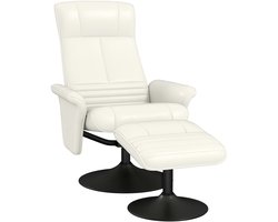 Relaxfauteuil Met Hocker, 69 x 71 x 104 cm, Wit, Ergonomische Draaifauteuil Met Voetsteun, Verstelbare Rugleuning Tot 135°, 360° Draaibare TV Fauteuil, Zachte Polstering, Microvezel Look, Lounge Stoel, Leesstoel, Relaxstoel, Zitstoel
