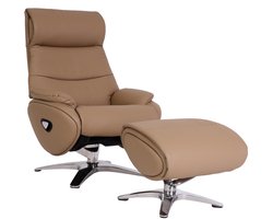 Relaxfauteuil met hocker MCW-K98, TV-fauteuil, draaibare relaxfunctie, metaal echt leer/kunstleer ~ taupe