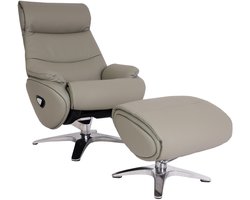 Relaxfauteuil met hocker MCW-K98, TV-fauteuil, relaxfunctie, draaibaar, metaal echt leer/kunstleer ~ grijs