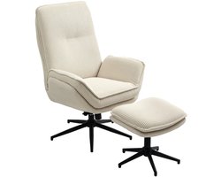 Relaxfauteuil met Voetenbank - 360° Draaibaar - Gestoffeerde Fauteuil - Moderne Relaxstoel - Kantelbaar tot 130° - Verstelbare Rugleuning - tot 120 kg - Relaxstoel - Ligstoel - TV Stoel - Loungestoel - Leesstoel - Beige