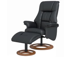 Relaxfauteuil met Voetenbank - 360° Draaibaar - Kantelbaar tot 130° - Verstelbare Rugleuning - tot 150 kg - Relaxstoel - Ligstoel - TV Stoel - Loungestoel - Leesstoel - Kunstleer - Zwart