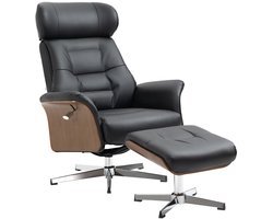 Relaxfauteuil met Voetenbank - 360° Draaibaar - Schommelfunctie -Kantelbaar tot 135° - Verstelbare Rugleuning - tot 150 kg - Relaxstoel - Ligstoel - TV Stoel - Loungestoel - Leesstoel - Kunstleer - Zwart