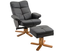 Relaxfauteuil met Voetenbank - 360° Draaibaar - TV-fauteuil met Relaxfunctie - Kantelbaar tot 145° - Verstelbare Rugleuning - tot 120 kg - Relaxstoel - TV Stoel - Loungestoel - Leesstoel - Kunstleer - Zwart