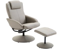 Relaxfauteuil met Voetenbank - 360° Draaibaar - TV-fauteuil met Relaxfunctie - Kantelbaar tot 145° - Verstelbare Rugleuning - tot 120 kg - Relaxstoel - TV Stoel - Loungestoel - Leesstoel - Kunstleer - Grijs