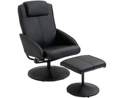 Relaxfauteuil met Voetenbank - 360° Draaibaar - TV-fauteuil met Relaxfunctie - Kantelbaar tot 145° - Verstelbare Rugleuning - tot 120 kg - Relaxstoel - TV Stoel - Loungestoel - Leesstoel - Kunstleer - Zwart