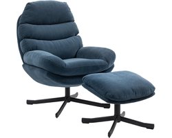 Relaxfauteuil met Voetenbank - Fauteuil - Moderne Relaxstoel - 360° Draaibaar - tot 120 kg - Relaxstoel - Ligstoel - TV Stoel - Loungestoel - Leesstoel - Chenille Stof - Blauw