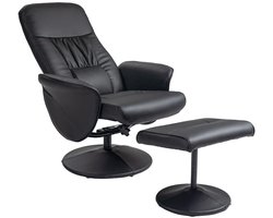 Relaxfauteuil met Voetenbank - Fauteuil - Moderne Relaxstoel - Kantelbaar tot 145° - Verstelbare Rugleuning - 360° Draaibaar - tot 160 kg - Relaxstoel - Ligstoel - TV Stoel - Loungestoel - Leesstoel - Zwart