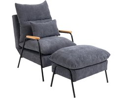 Relaxfauteuil met Voetenbank - Fauteuil - Moderne Relaxstoel - Kantelbaar tot 155° - Verstelbare Rugleuning - tot 180 kg - Relaxstoel - Ligstoel - TV Stoel - Loungestoel - Leesstoel - Grijs