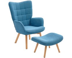 Relaxfauteuil met Voetenbank - Fauteuil - Moderne Relaxstoel - tot 150 kg - Relaxstoel - Ligstoel - TV Stoel - Loungestoel - Leesstoel - Corduroy-look - Blauw